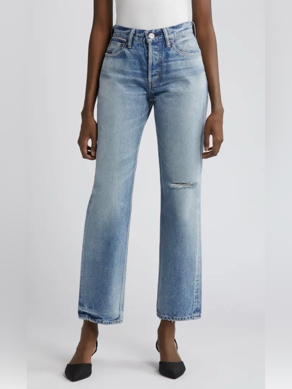 Moussy Vintage Ballard Wide Straight Mid-Rise Jeans, size 25